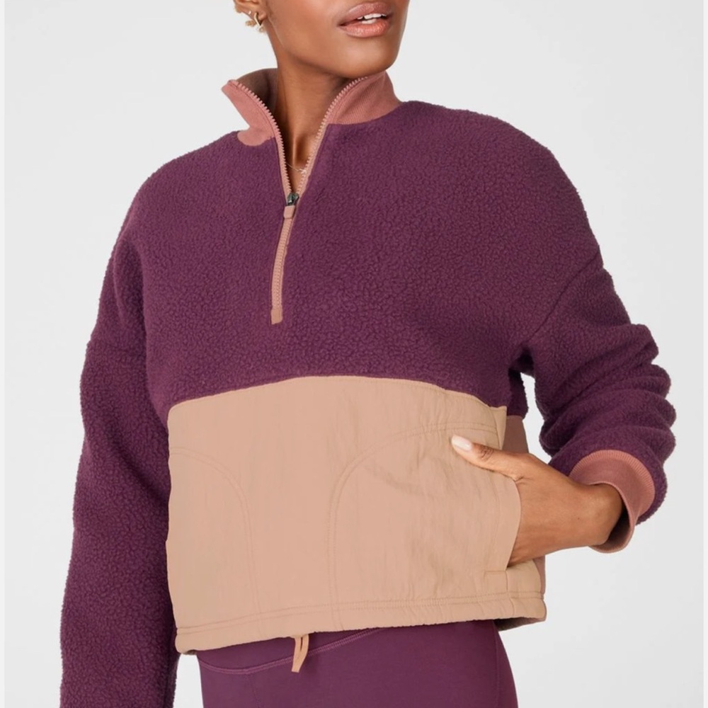 Fabletics Purple and Tan Teddy Pullover Jacket